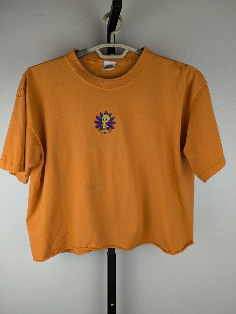 Vintage 1997 Looney Tunes Tweety Bird Orange Short Sleeve Cropped T-shirt XL 1X